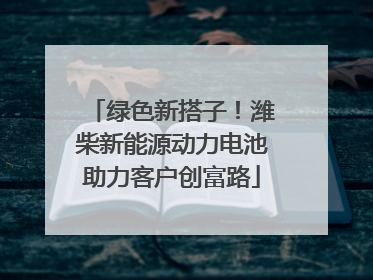 绿色新搭子！潍柴新能源动力电池助力客户创富路