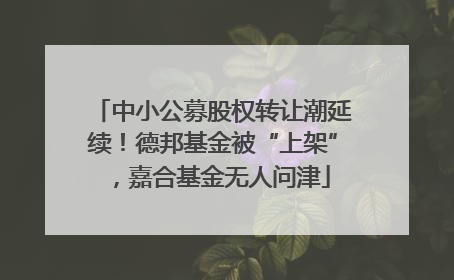 中小公募股权转让潮延续！德邦基金被“上架”，嘉合基金无人问津