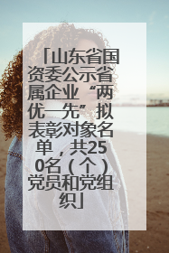 山东省国资委公示省属企业“两优一先”拟表彰对象名单，共250名（个）党员和党组织