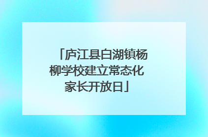 庐江县白湖镇杨柳学校建立常态化家长开放日