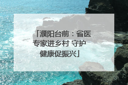濮阳台前：省医专家进乡村 守护健康促振兴
