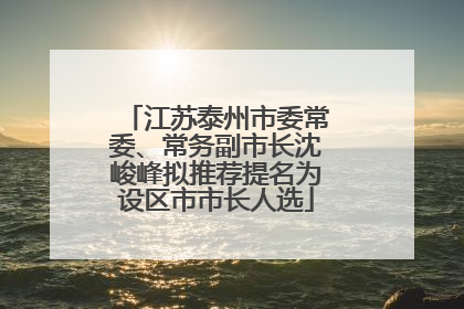 江苏泰州市委常委、常务副市长沈峻峰拟推荐提名为设区市市长人选