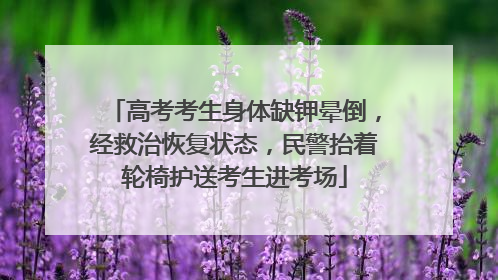 高考考生身体缺钾晕倒，经救治恢复状态，民警抬着轮椅护送考生进考场